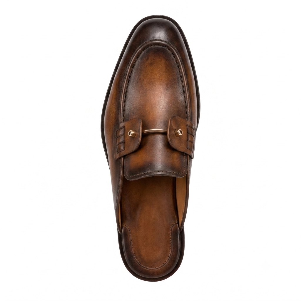 Baron Mule | Men's Leather Loafer Mule with Gold Buckle | D.