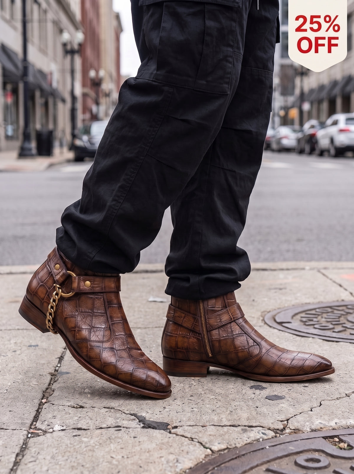 Cowboy — Crocodile-Embossed Leather Harness Boots | D.