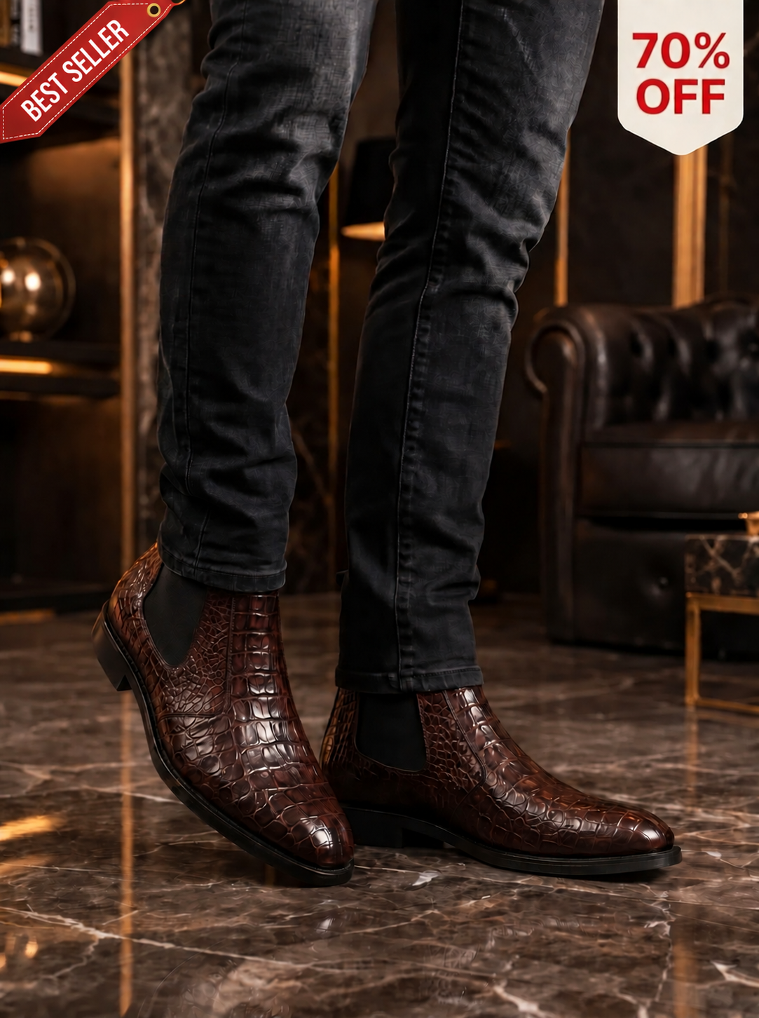Nile Croc — Crocodile-Embossed Leather Chelsea Boots | D.
