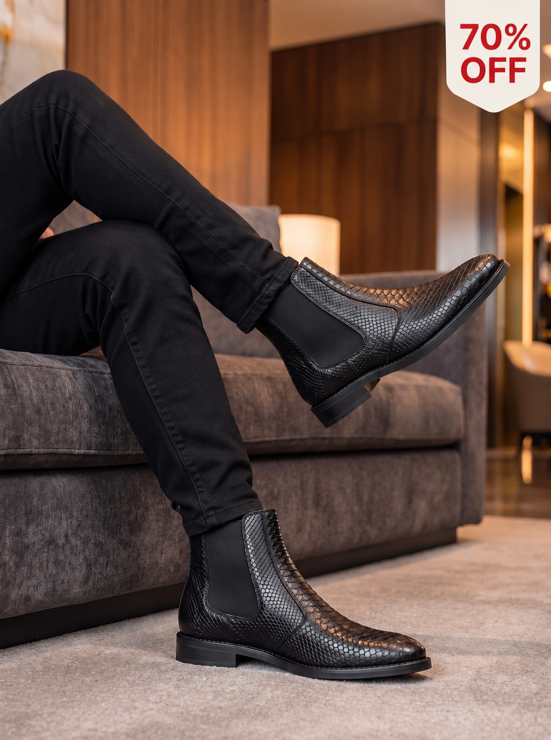 Midnight Python — Snake-Embossed Leather Chelsea Boots | D.