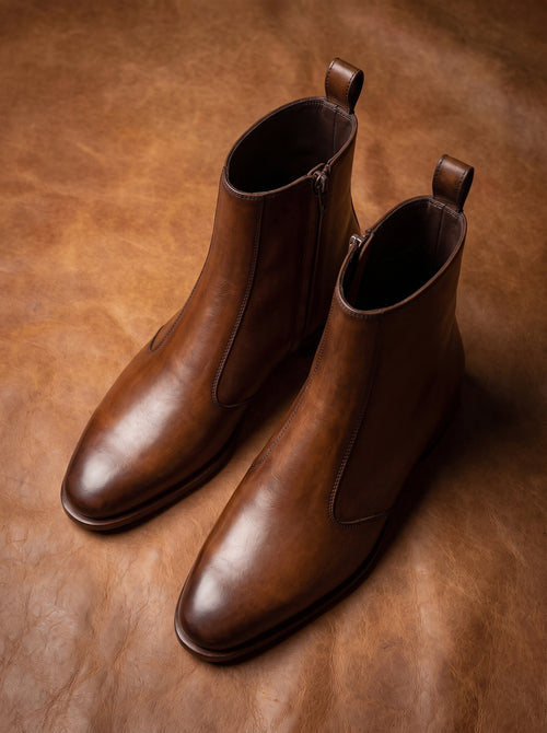 Copper Trail — Burnished Leather Zip Boots | D.