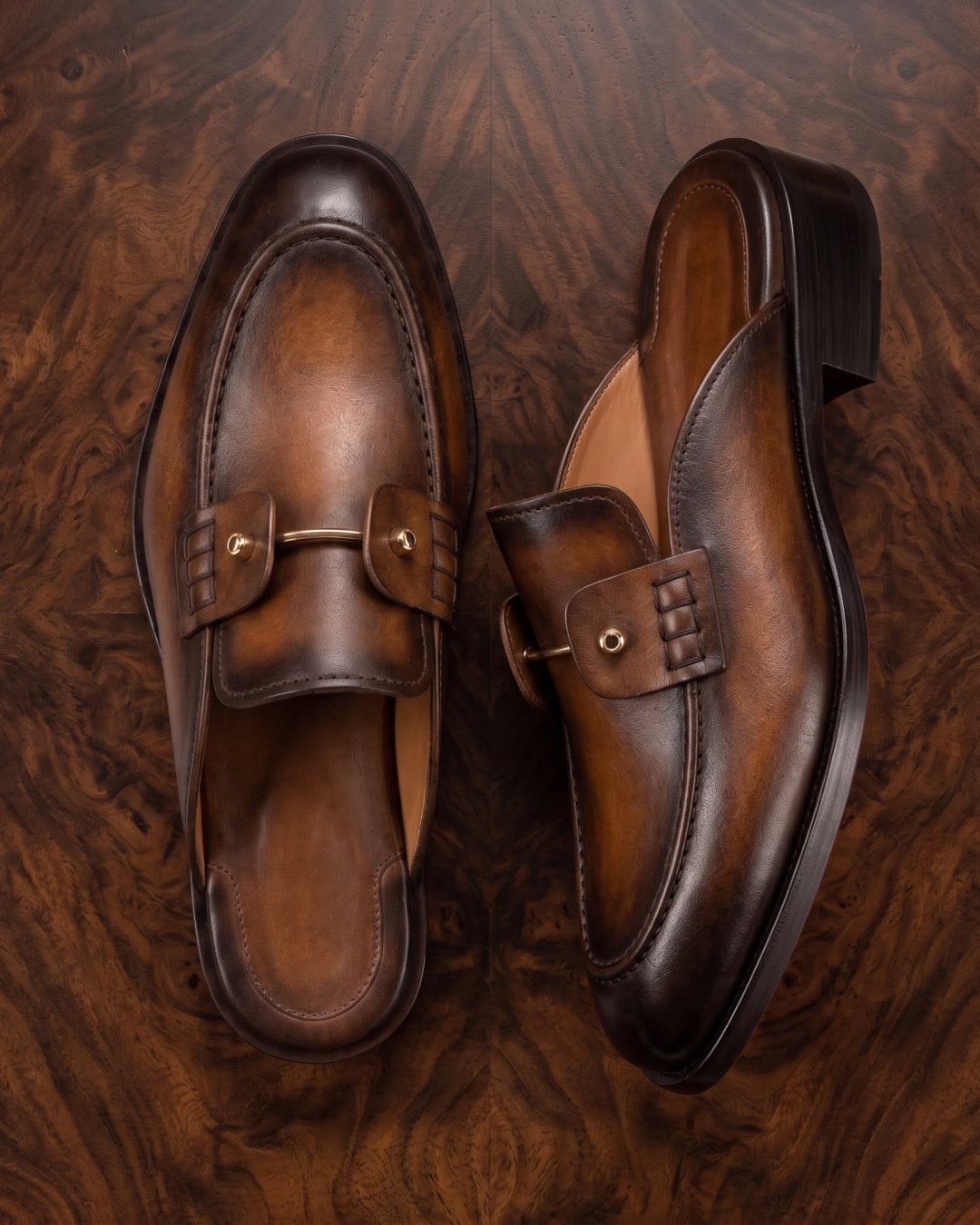 Baron Mule | Men's Leather Loafer Mule with Gold Buckle | D.
