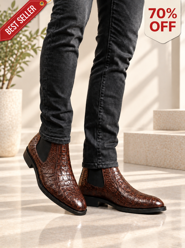 Nile Croc — Crocodile-Embossed Leather Chelsea Boots | D.