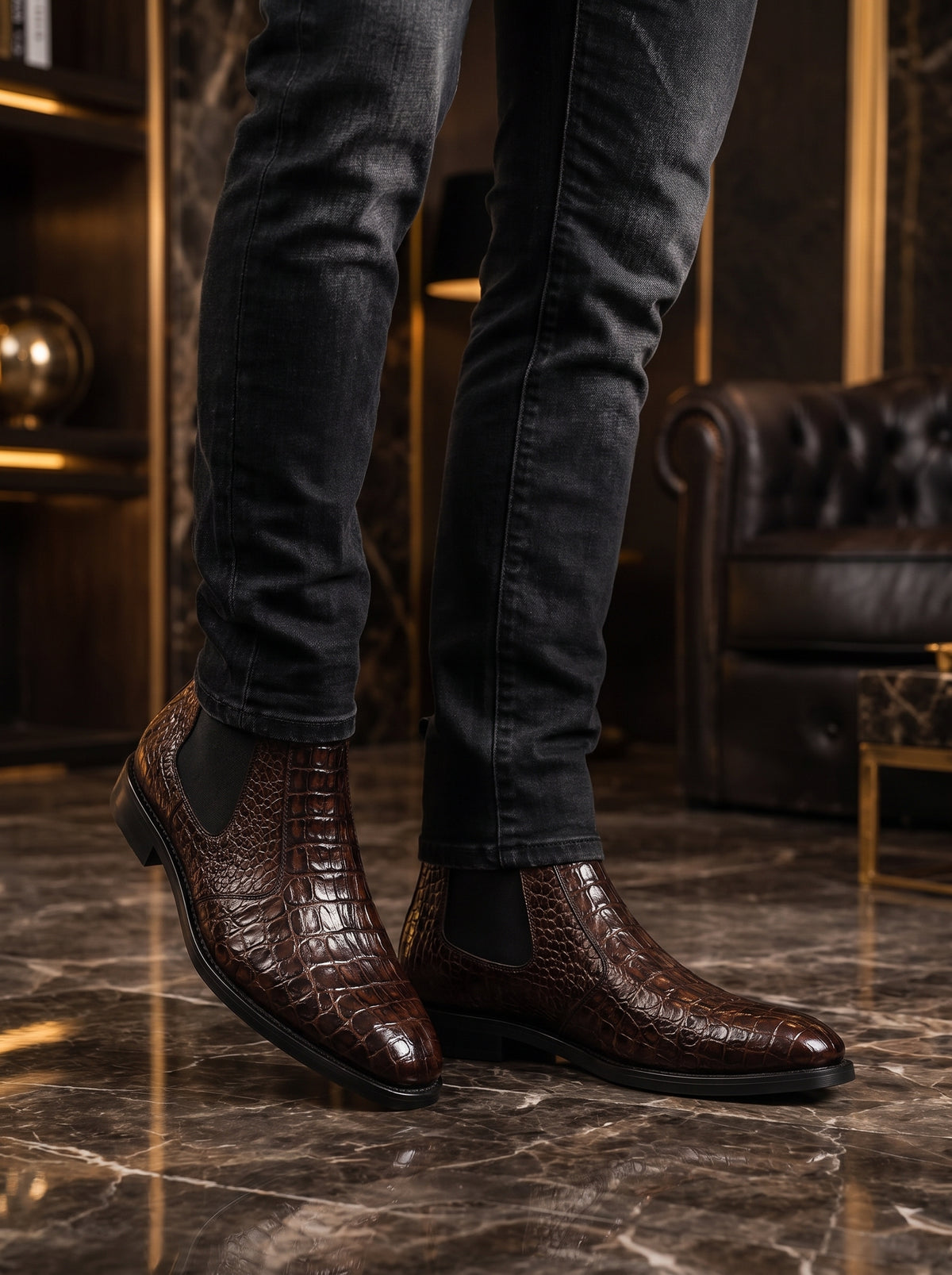 Nile Croc — Crocodile-Embossed Leather Chelsea Boots | D.