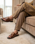 Sultan Sandal D. men's brown leather sandal double gold emblem shalwar kameez Pakistan
