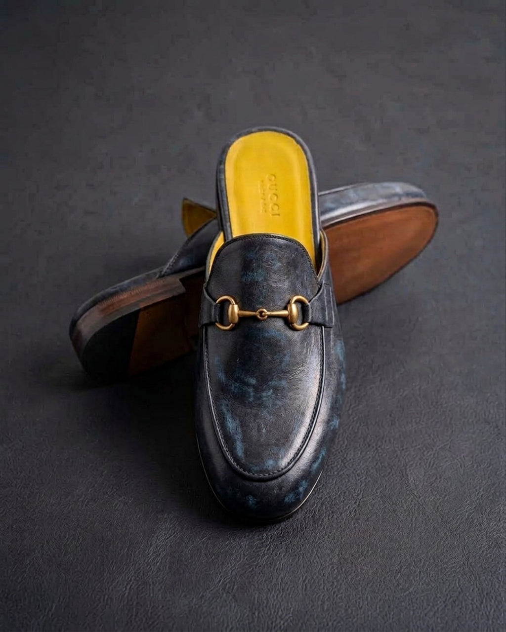 Blue Vine | Men's Leather Loafer Mule with Gold Buckle | D.