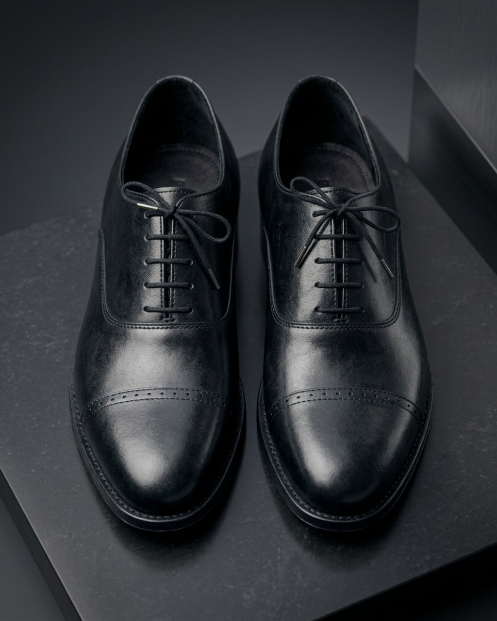 EliteOxford | Men's Black Leather Cap Toe Oxford Shoes | D.