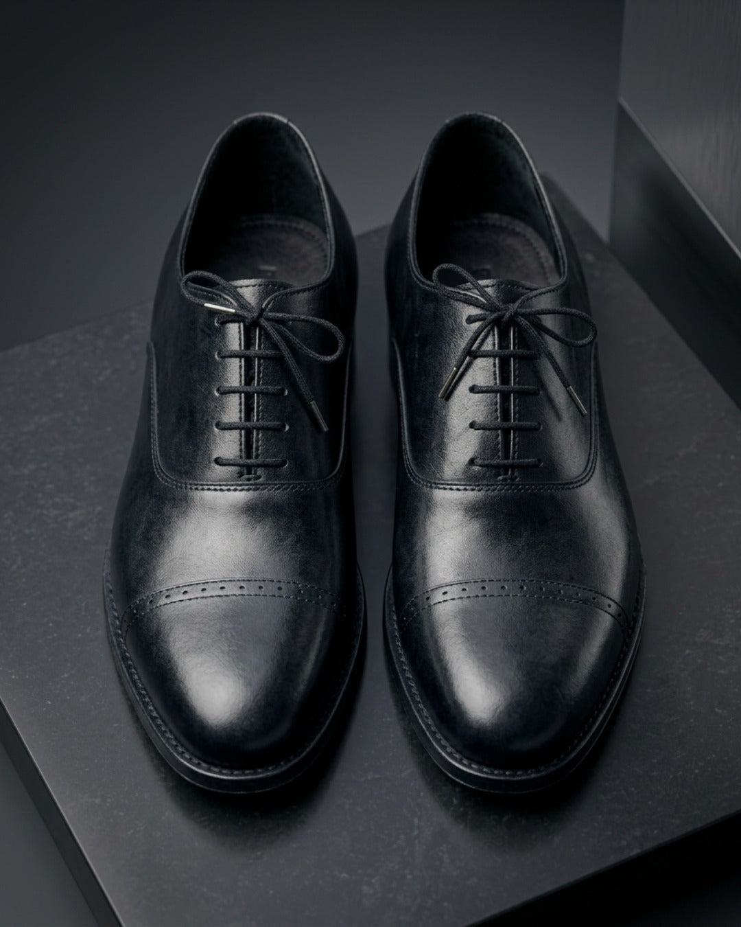 EliteOxford | Men's Black Leather Cap Toe Oxford Shoes | D.
