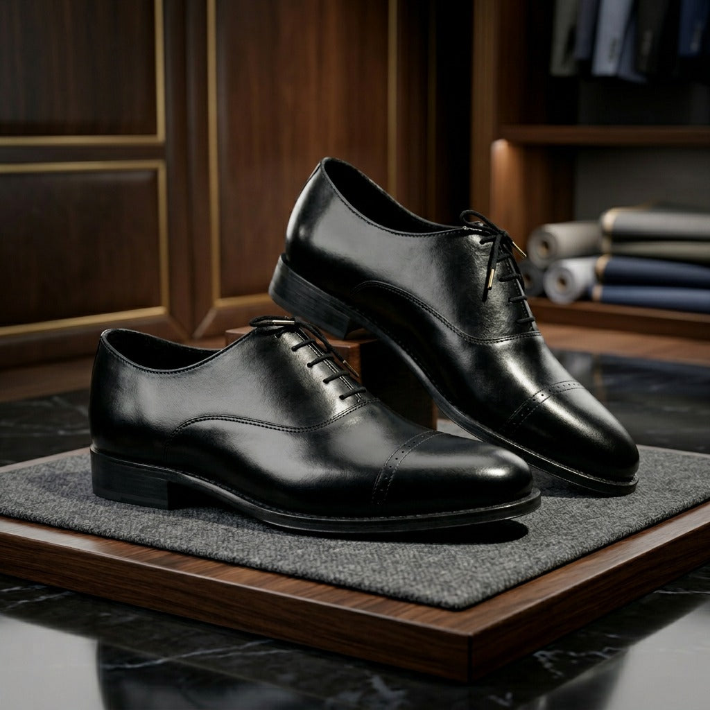 EliteOxford | Men's Black Leather Cap Toe Oxford Shoes | D.