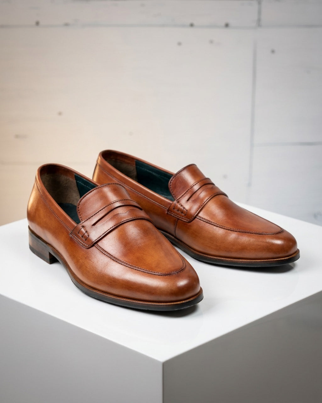 SiennaStep| Men's Cognac Burnished Leather Bow Loafers | D.