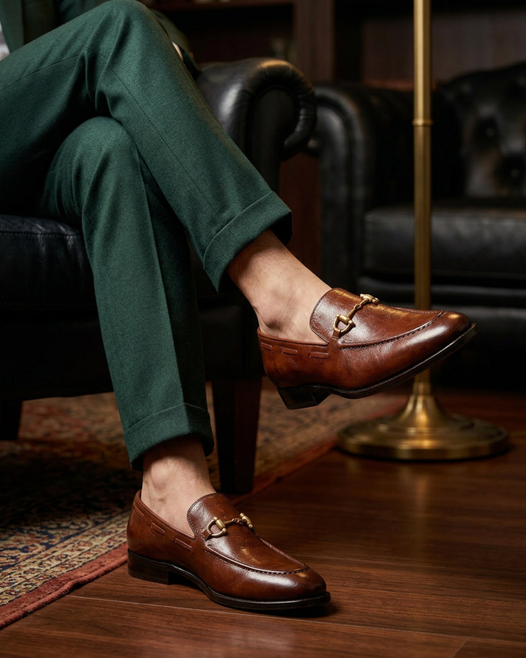 Noble Node D. men's brown leather loafers gold buckle formal Pakistan
