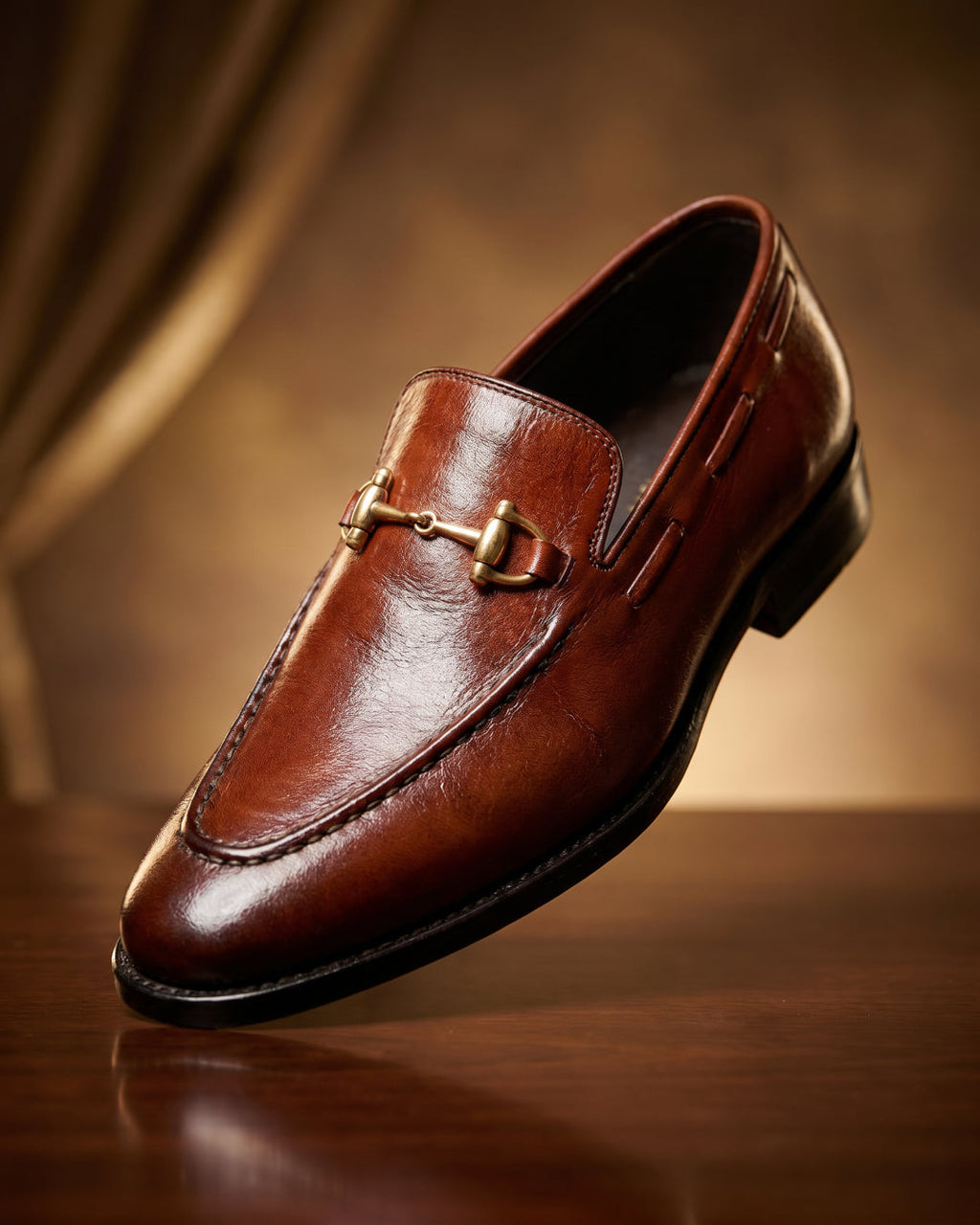 men's brown leather formal loafers gold buckle worn with dress trousers Pakistan